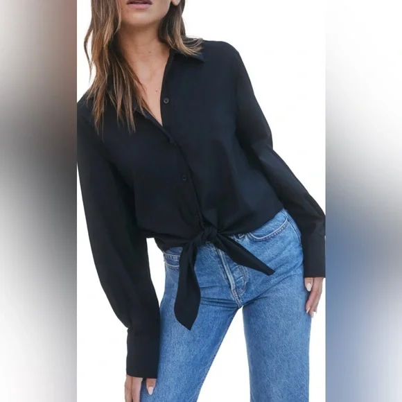 Reformation Hansen Tie Front Button-Up Women’s Shirt Size M. - Picture 3 of 11